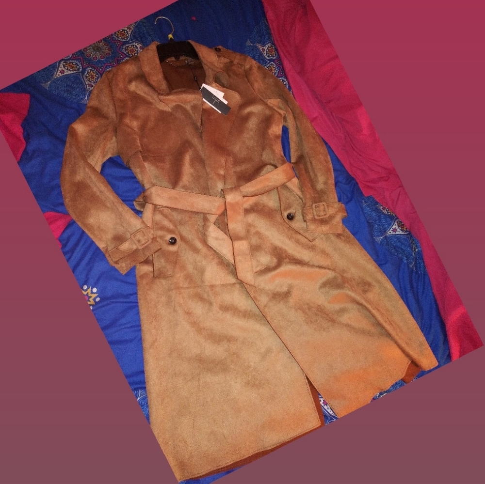Camel Tan (Faux Sued) Trench Coat